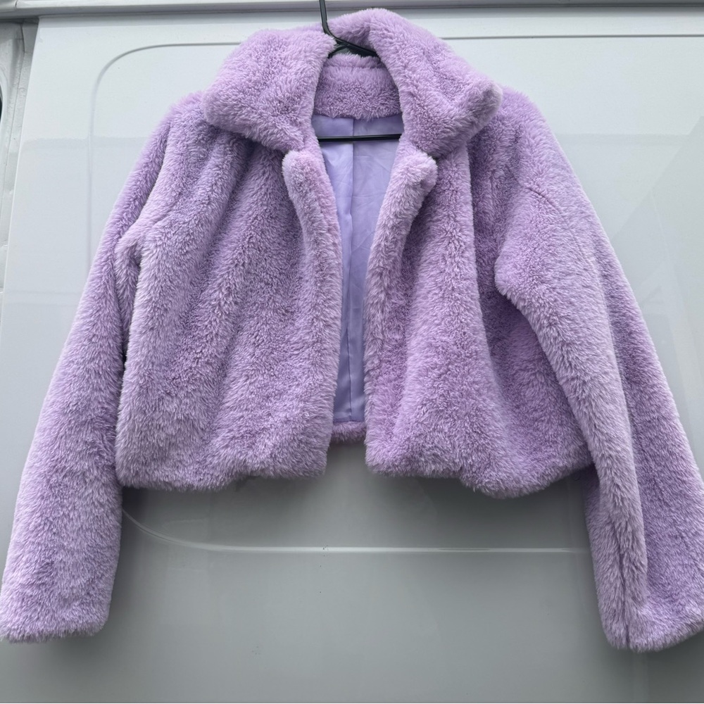 Lavender Plush Faux Fur Jacket - Women's Short Coat